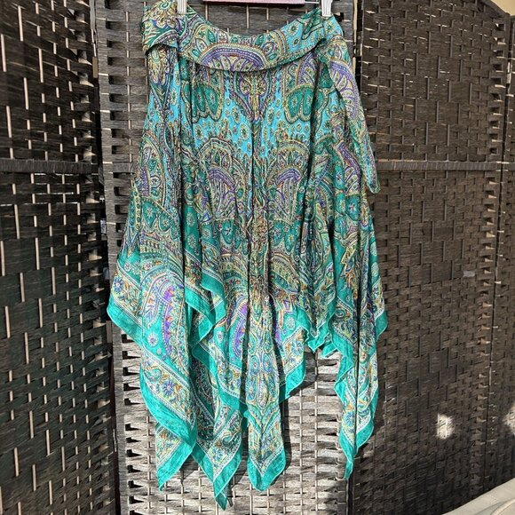 Boston Proper Womens Y2K Silk Draping Flowy Skirt Paisley Green Size Small - Picture 1 of 4